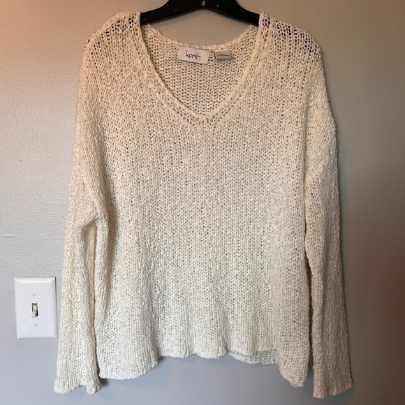 Kersh Sweaters - Women’s V-Neck Lightweight Knit Pullover Sweater Ivory Size Medium
